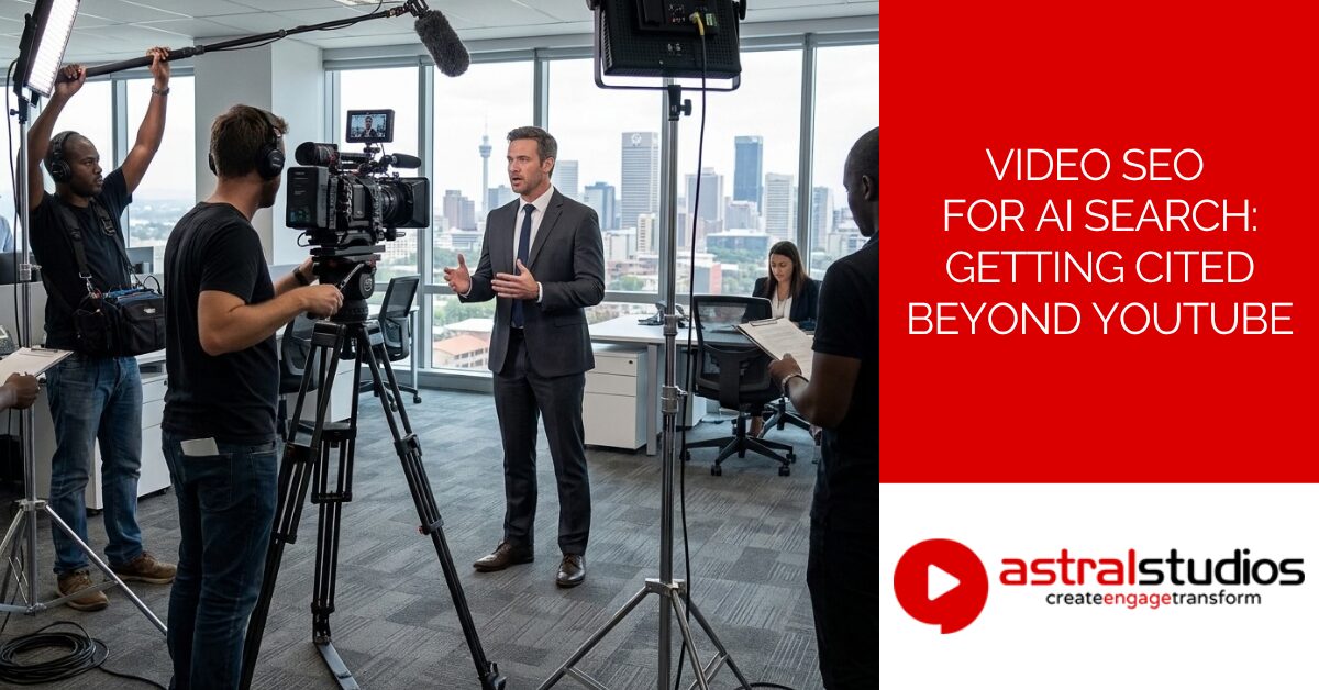 Production crew filming a corporate explainer video in a Johannesburg office